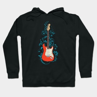 Red S-Style Electric Guitar Flowering Vines Hoodie